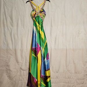 Mari Lee By Madeline Gardner Rainbow Jeweled Prom Dress Size 4 Low Back
